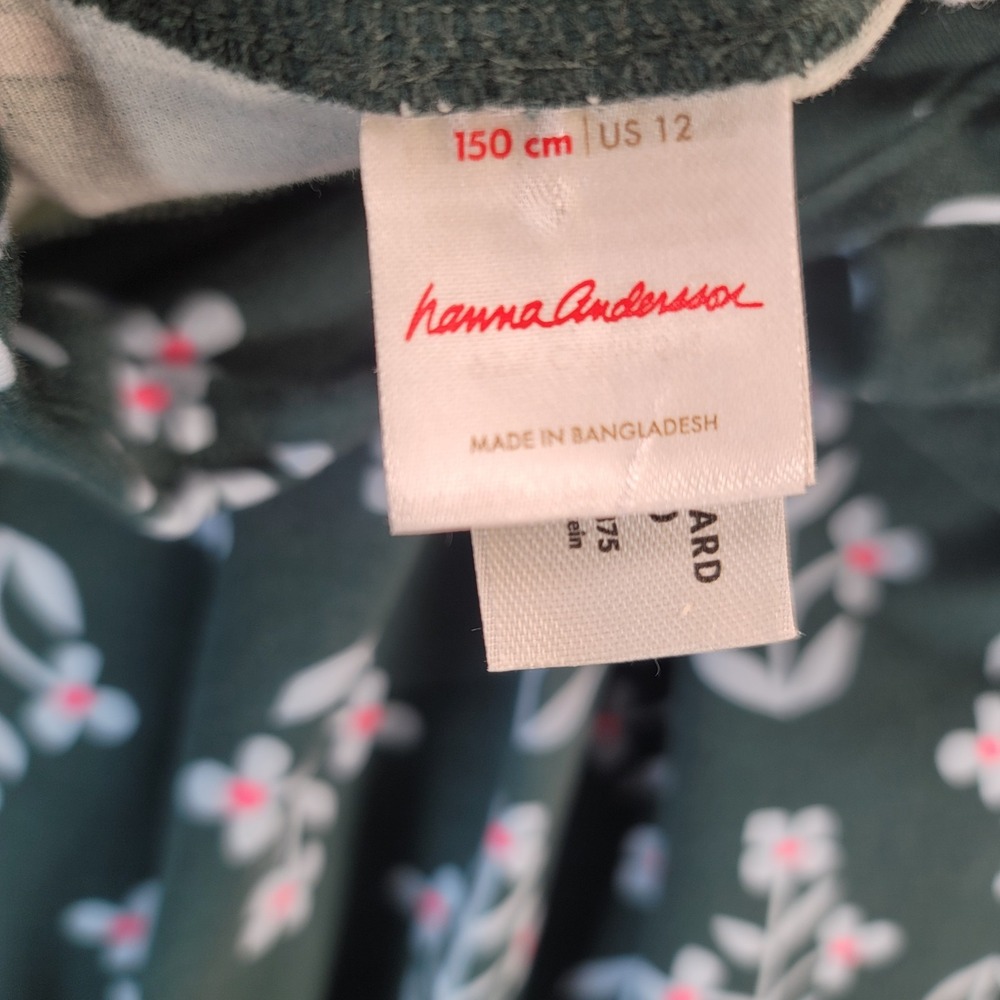 Hanna Andersson Girls 150 12 Green Floral Long Sleeve Pocket Dress - Picture 2 of 8